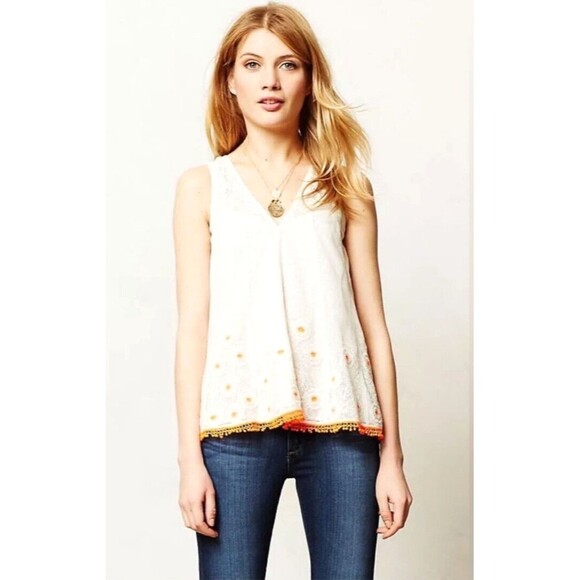 Tops - Anthropologie VANESSA VIRGINIA Daisy Field Lace Tank Top US 8 EU 40 Beige Orange